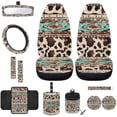 thumbnail image 1 of Yuyamidu Brown Cow Print Car Seat Cover Set of 12 Western Aztec Front Seat Covers Steering Wheel Cover Seatbelt Pads Armrest Cover Trash Can Air Vent Holder Rearview Mirror Cover Coasters Keychain, 1 of 7
