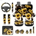 thumbnail image 1 of Yuyamidu Brown Cow Print Car Seat Cover Sunflowers Steering Wheel Cover Seatbelt Pads Auto Armrest Cover Key Chain Coasters 13pcs Car Accessories Set, 1 of 6