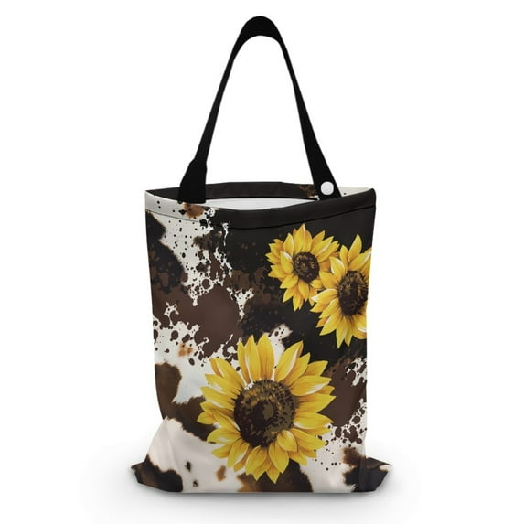 Yuyamidu Brown Cow Print Car Trash Bag Accessories Sunflower Auto Garbage Bag for Car Van Truck Trash Container Storage Bag Hanging Car Waste Bag Holder