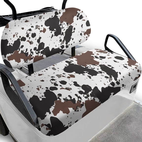 Yuyamidu Brown Cow Print Golf Cart Backrest Bench Seat Cover Full Set of 2 Cute Golf Cart Back Rest Seat Cover Suits Club Car and More 2-Seat Golf Carts Accessories
