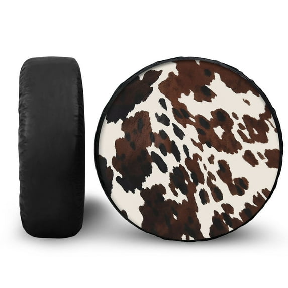 Yuyamidu Brown Cow Print Spare Tire Cover Weatherproof Wheel Protectors for RV Camper Travel Trailer SUV Truck Universal Tough Tire Cover, Easy to Install