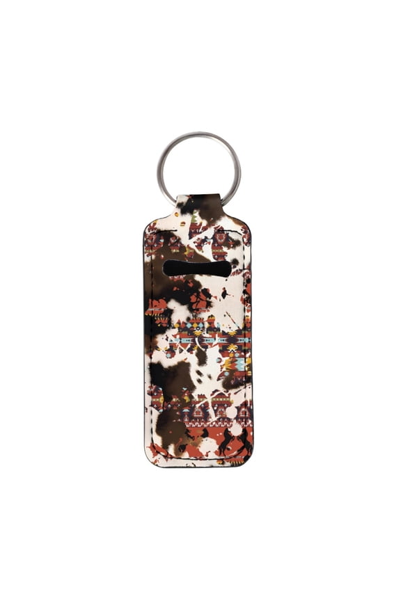 Brown Cow Print Women Chapstick Holder Keychain Western Aztec Lipstick Organizer Keychain Portable Pocket Lip Gloss Tube Holder Sleeve Chapstick Pouch
