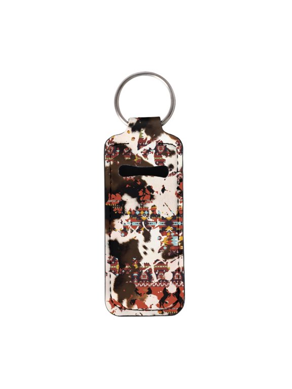 Brown Cow Print Women Chapstick Holder Keychain Western Aztec Lipstick Organizer Keychain Portable Pocket Lip Gloss Tube Holder Sleeve Chapstick Pouch