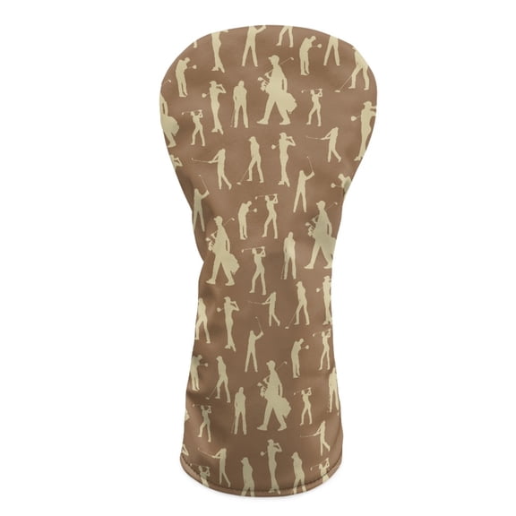 Yuyamidu Brown Golf Print Golf Club Head Cover with Soft Lining Driver Fairway Wood Hybrid Headcover PU Leather Golf Club Cover for Men Women Gift for Golfers