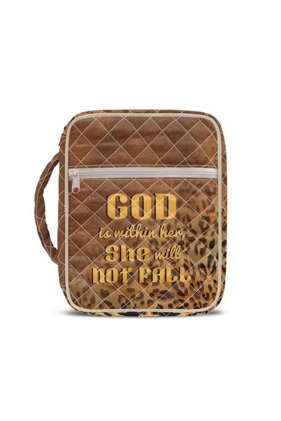 Brown Leopard Print Bible Cases for Woman Fashion Quilted Bible Bag Portablr Bible Cover Protective Bible Tote Bag with Handle Zippered