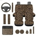 thumbnail image 1 of Yuyamidu Brown Leopard Print Car Seat Cover Set of 13 Fashion Steering Wheel Cover Seat Belt Covers Center Console Pad Keychain Coasters Auto Interior Accessories, 1 of 6