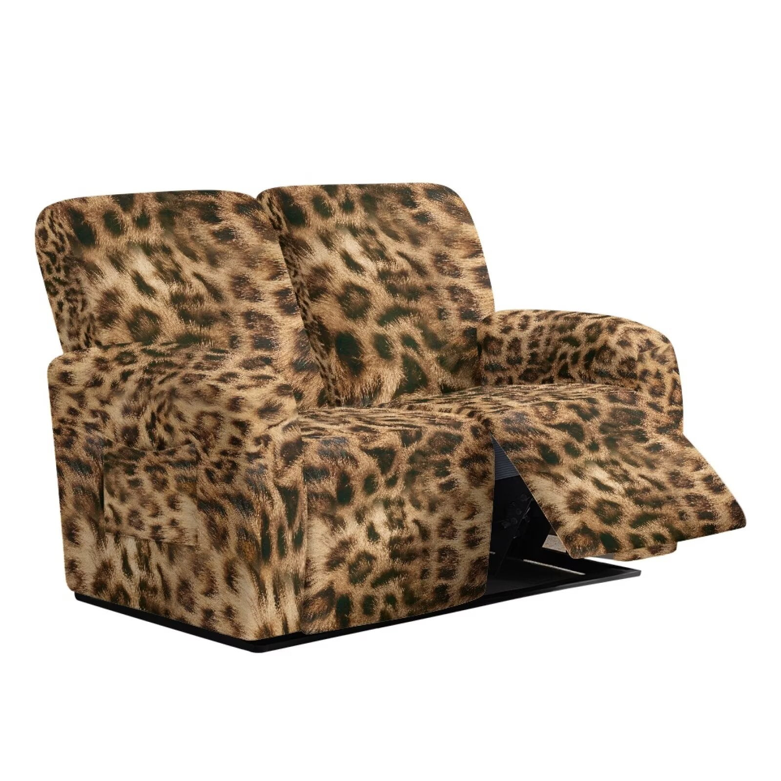 Yuyamidu Brown Leopard Print Loveseat Recliner Covers 2 Seater Soft Recliner Loveseat Slipcover with Elastic Edge Easy to Install Furniture Protector
