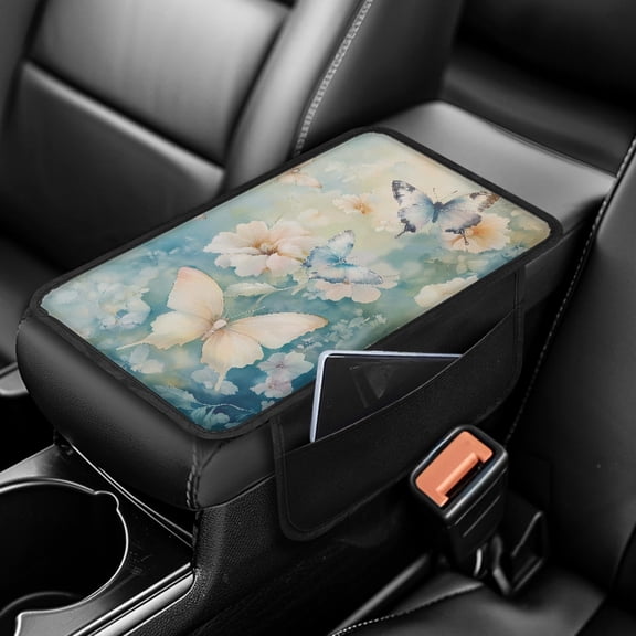Yuyamidu Butterfly Auto Armrest Cover Floral Car Center Console Cover Protector Car Interior Accessories Non-Slip Center Console Armrest Cover for Car Van Truck