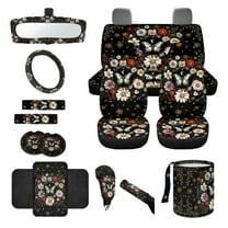 Yuyamidu Butterfly Car Seat Covers Full Set of 14 Floral Steering Wheel Cover Seat Belt Pads Coasters Waste Bin Armrest Cover Cup Holders Rearview Mirror Cover Flowers Handbrake Cover Set