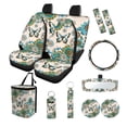 thumbnail image 1 of Yuyamidu Butterfly Car Seat Covers Set of 13 Car Seat Belt Pad Cover Steering Wheel Cover Boho Flowers Trash Can Rear View Mirror Cover Cup Coasters Keychains Chapstick Holder Universal Fit, 1 of 5