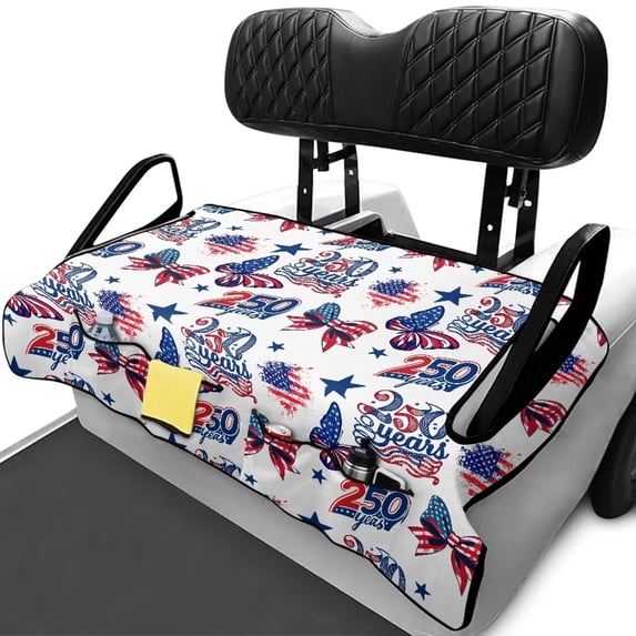 Yuyamidu Butterfly Golf Cart Seat Covers with Pockets 250 Years USA Flag Golf Cart Seat Towel Blanket foior Club Car Seats Covers Golf Cart Accessories Decor