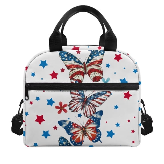 Yuyamidu Butterfly Lunch Box for Girls 4th Grade/5th Grade American Flag Lunchbox for Age 9-11 Primary School Lunch Tote Bags for Kids Teen Large Capacity Food Handbags for Women