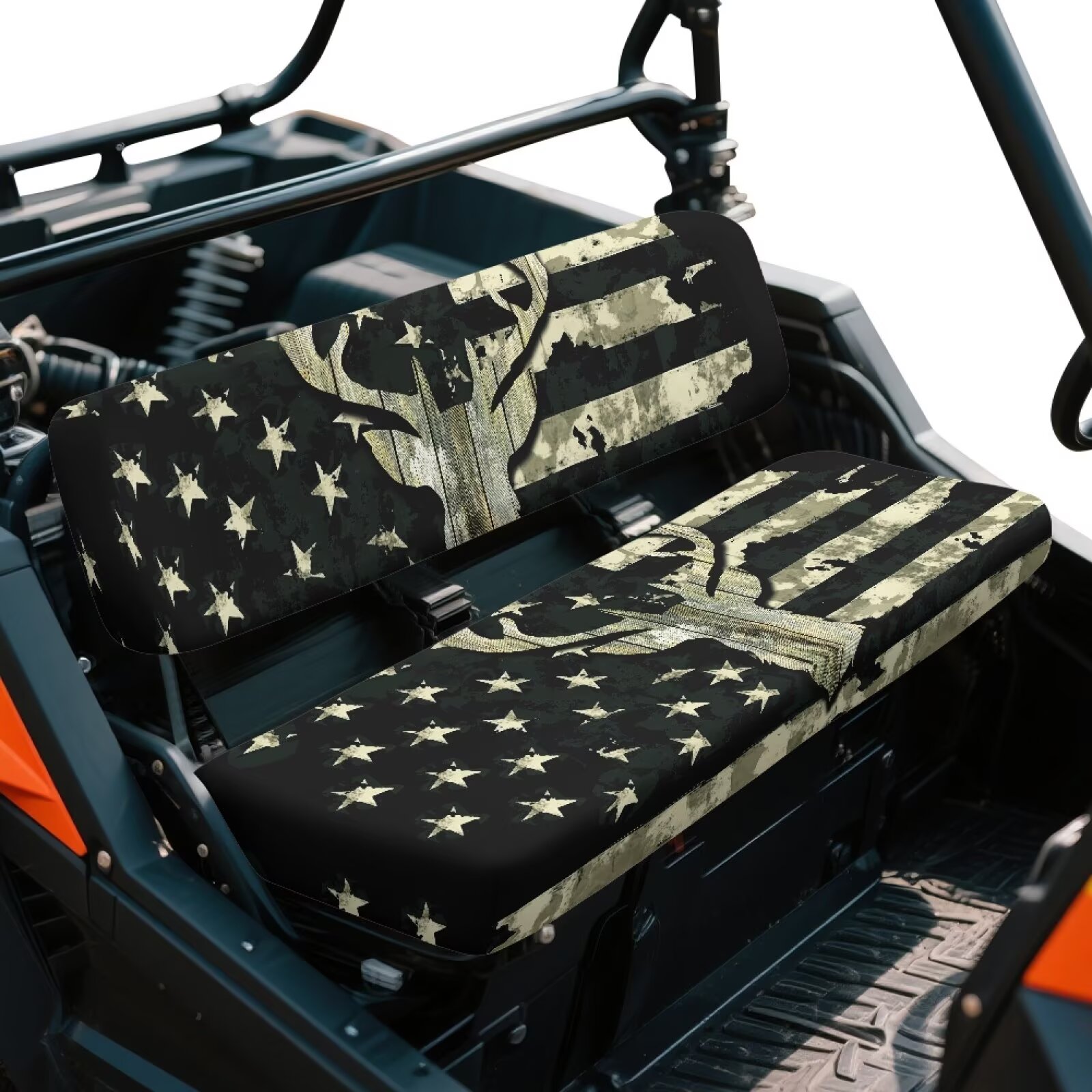 Yuyamidu Camo Deer Bench Seat Cover Compatible with Kawasaki Mule 4010 4x4 American Flag Ranger Seat Cover Easy to Install Four Wheeler Accessories