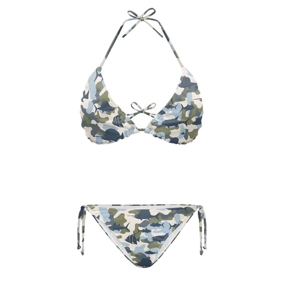 Yuyamidu Camo Fishing Womens Swimsuits 2 Piece Bathing Suit Thong Bikini Triangle Swimsuits 2 Piece String High Cut Cheeky Bathing Suits Woman XS