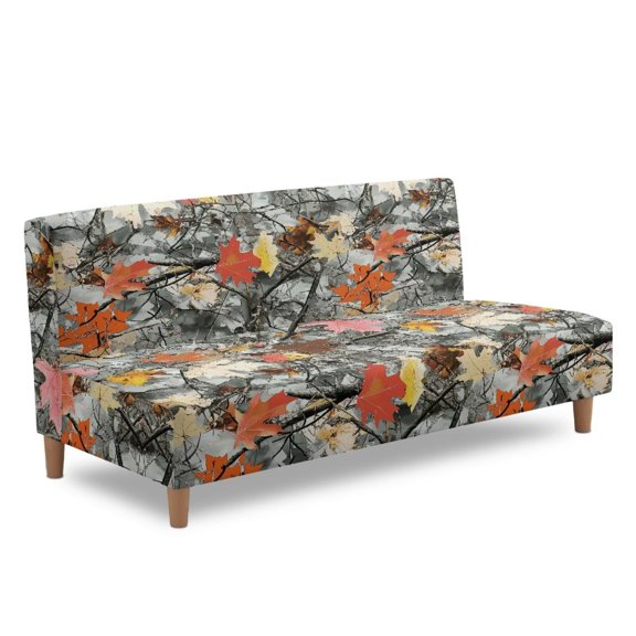 Yuyamidu Camo Futon Cover Armless Sofa Covers Hunting Branch Stretch Futon Slipcover with Elastic Edge Breathable Rv Jackknife Sofa Covers Gift for Holiday