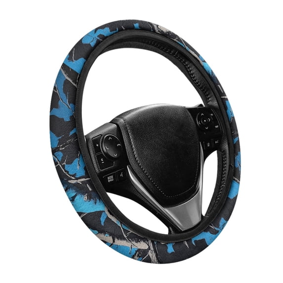 Yuyamidu Camo Hunting Auto Steering Wheel Cover Blue Wood Steering Wheel Case Winter Warm Car Steering Wheel Decorative Protecion for Sedan Accessories
