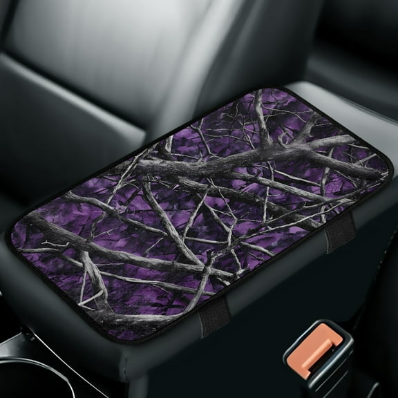 Yuyamidu Camo Hunting Car Armrest Pad Cover Center Console Cover Purple Wood Auto Console Covers Soft Flannel Car Interior Accessories Fit SUV Sedan Truck