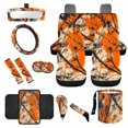 thumbnail image 1 of Yuyamidu Camo Hunting Car Seat Covers Full Set of 14 Orange Wood Steering Wheel Cover Seat Belt Pad Cover Waste Bin Rear View Mirror Cover Coasters Armrest Cover Handbrake Cover Set Car Decor, 1 of 7