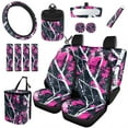 thumbnail image 1 of Yuyamidu Camo Hunting Car Seat Covers Set of 15 Pink Wood Steering Wheel Cover Seat Belt Covers Trash Bin Auto Air Vent Organizer Rear View Mirror Cover Coasters Keychain, 1 of 7