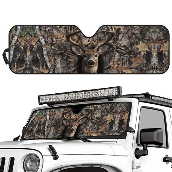 Yuyamidu Camo Hunting Deer Windshield Sunshade Compatible with Wrangler JL & Gladiator JT Foldable Sun Visor Windshield Blocks UV Rays
