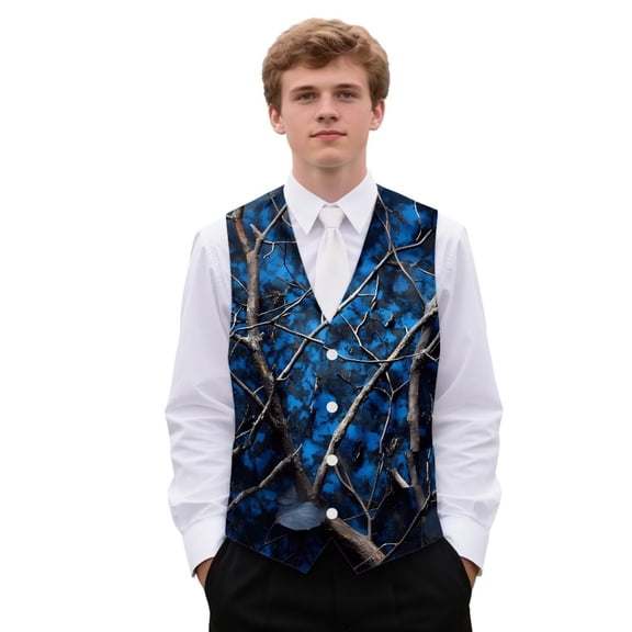 Yuyamidu Camo Hunting Men's Suit Vest for Wedding Prom Business Formal Dress Waistcoat Vest with 3 Pockets Blue Wood V-Neck Vests Size S