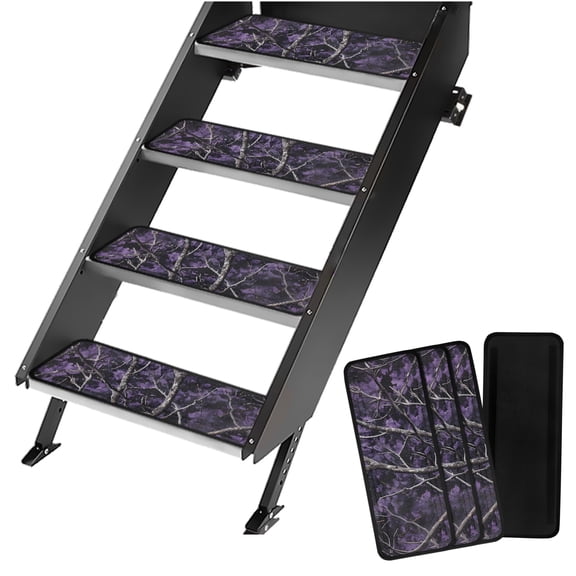 Yuyamidu Camo Hunting RV Step Covers 4 Pack RV Step Carpet Purple Wood RV Step Rug RV Stair Covers Easy to Install Camper Step Covers Keep Your RV Cleaner