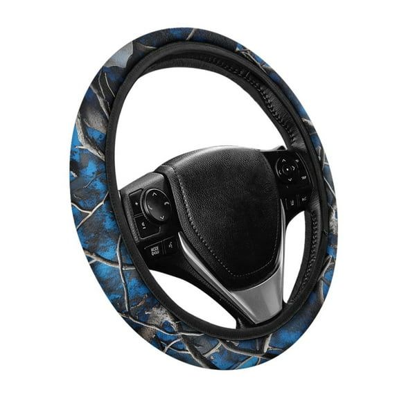 Yuyamidu Camo Hunting Steering Wheel Cover Blue Wood Car Steering Wrap for Sedan Flannel Car Steering Wheel Decoration Accessories Warm Auto Steering Wheel Protector