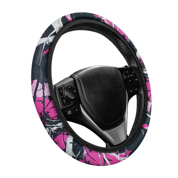 Yuyamidu Camo Hunting Steering Wheel Cover Pink Wood Steering Wheel Protector 15 Inch Winter Car Steering Wrap Car Fluffy Steering Wheel Decor Cover for Auto Sedan