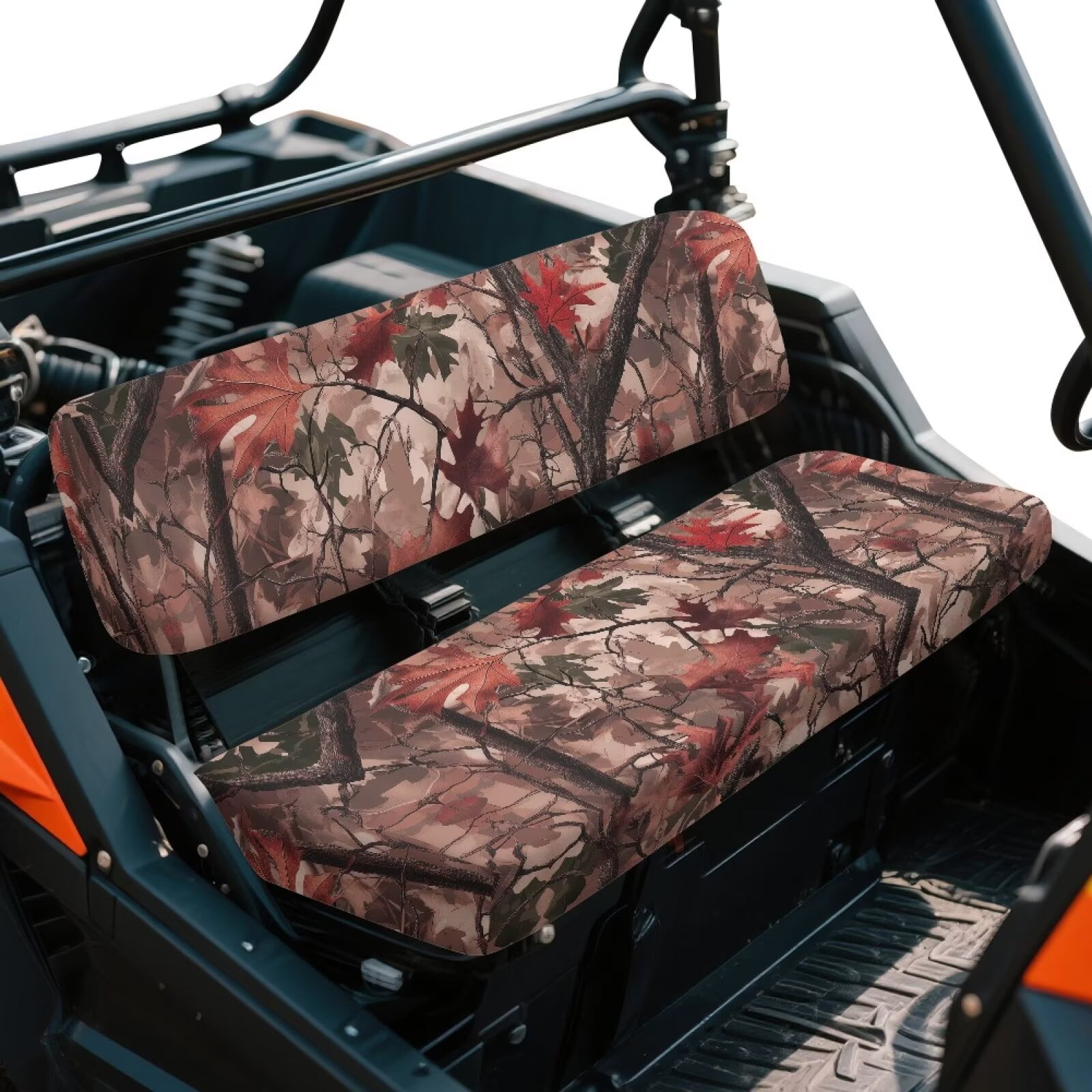 Yuyamidu Camo Hunting UTV Seat Cover Red Leaves Mule Bench Seat Cover Elastic Edging Dustproof UTV Accessories Compatible with Kawasaki Mule 3000 3010 3020 4000 4010 2001-2023 2025