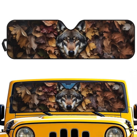 Yuyamidu Camo Hunting Windshield Sun Shade Compatible with Wrangler JK JKU TJ, Wolf Windshield Sunshade Sun Visor Blocks UV Rays, Sun Shade Shield Protector Compatible with Wrangler 1997-2018