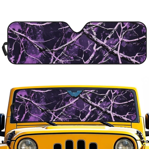 Yuyamidu Camo Hunting Windshield Sun Shade Compatible with Jeep Wrangler JK JL Windshield Shade Heat Shield Purple Wood Windshield Cover