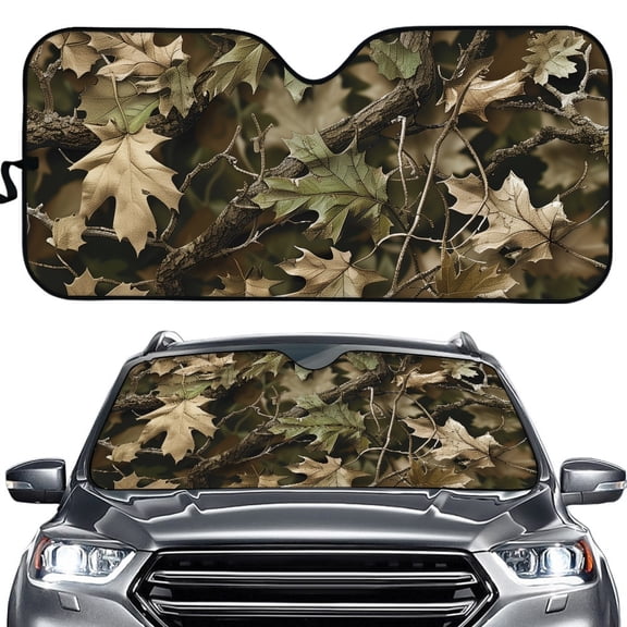 Yuyamidu Camo Hunting Wood Car Sunshade for Windshield Fashion Sun Shade for Car Windshield Universal Car Window Shade Cool Automobile Interior Accessories
