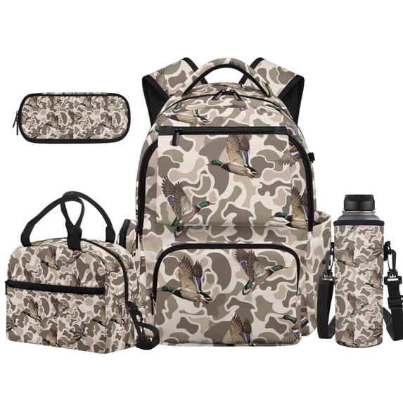 Yuyamidu Camouflage Duck School Backpack Set for Kids Boys Girls Fits 17 Inch Laptops, Included Lunch Box, Pencil Case, Water Bottle Bag Adjustable Padded Shoulder Straps