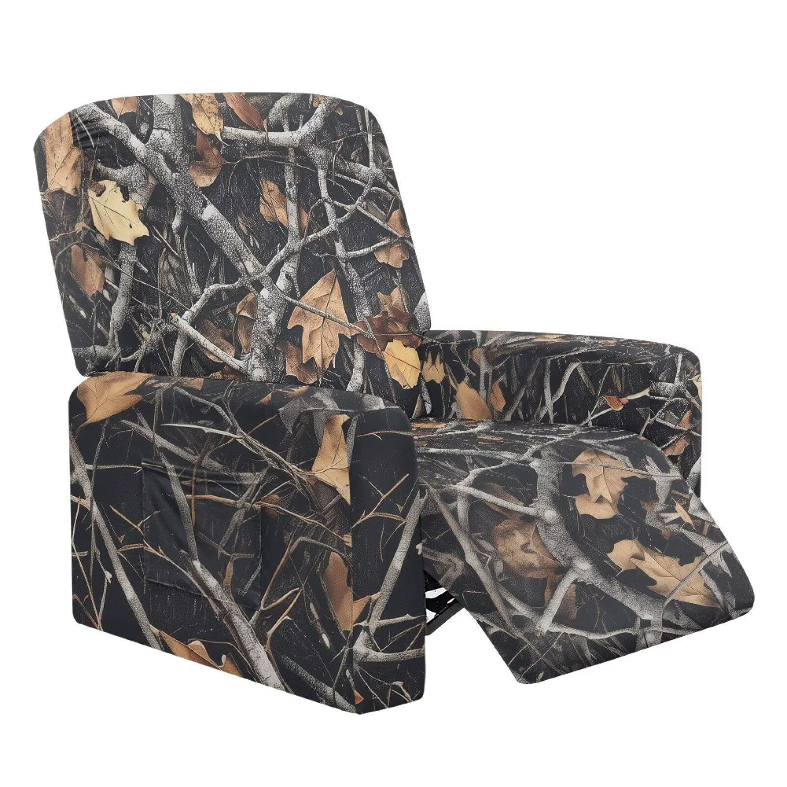Yuyamidu Camouflage Reclining Chair Covers 4 Pieces Hunting Branch Recliner Sofa Slipcovers with Pocket Replacement Soft Slip Covers for Recliners with Arms Gift for Friends