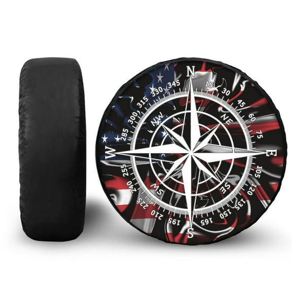 Yuyamidu Campass Spare Tire Cover American Flag Wheel Protectors Universal Tyre Covers for RV Camper Travel Trailer SUV Truck, 4th of July