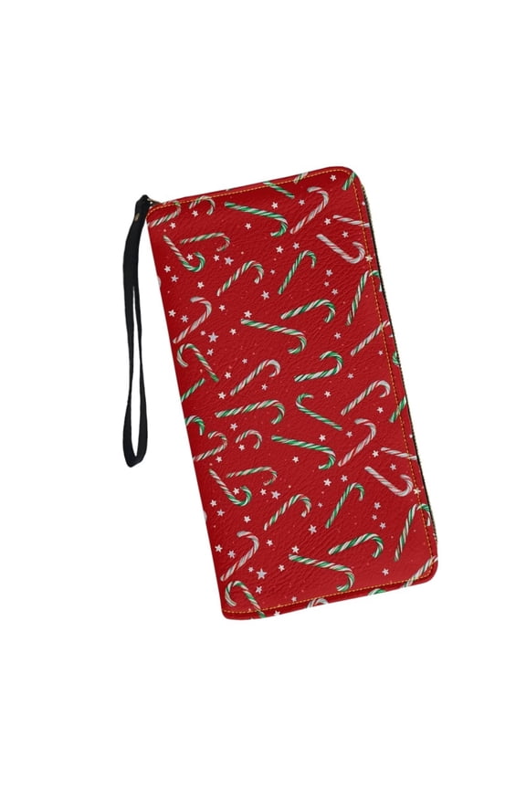 Candy Canes Womens Zip Around Wallet Christmas Phone Clutch Purse Card Holder Organizer with Wristlet, Red