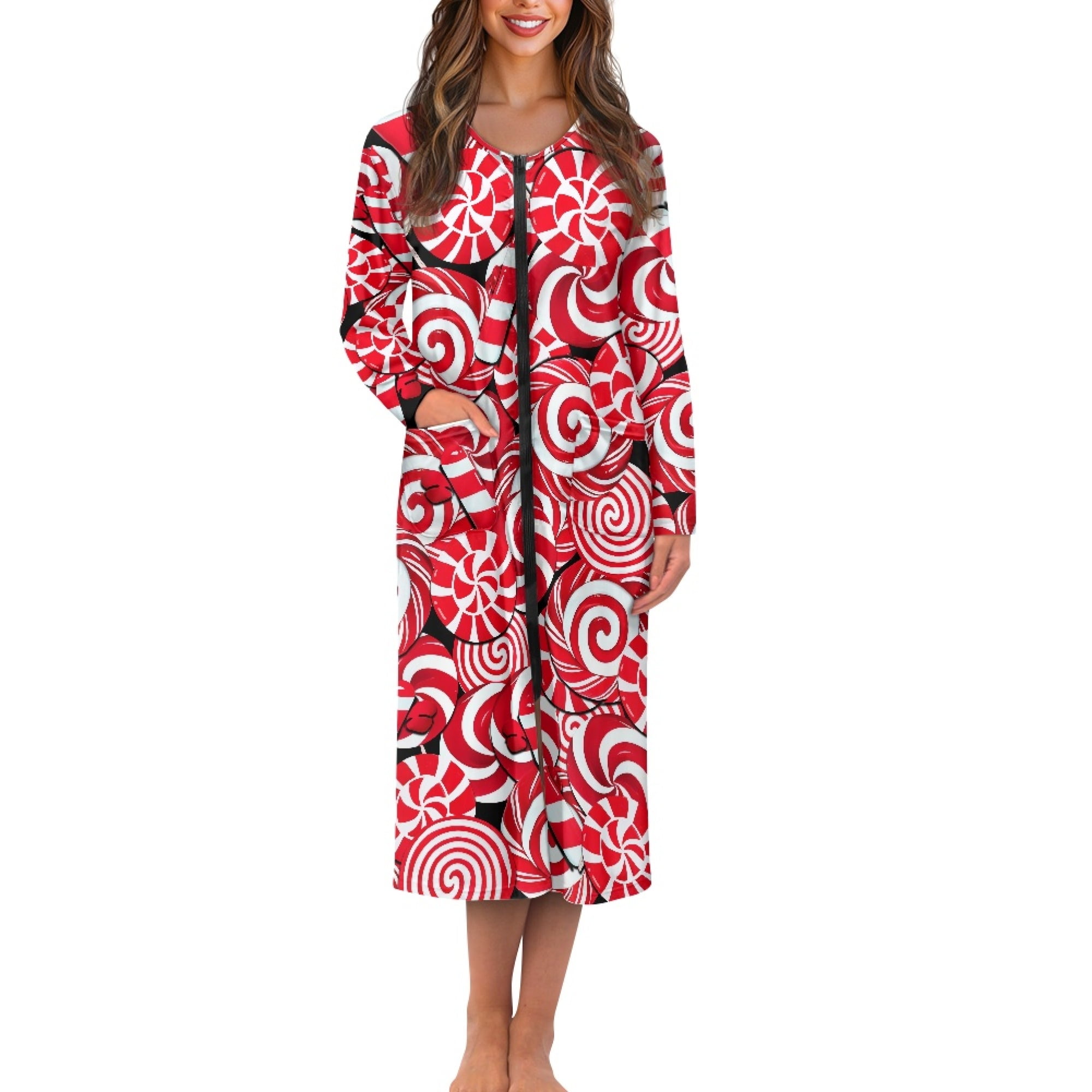 Candy Robe Yuyamidu Candy Canes Zipper Robe for Women Long Lightweight Bathrobe ...