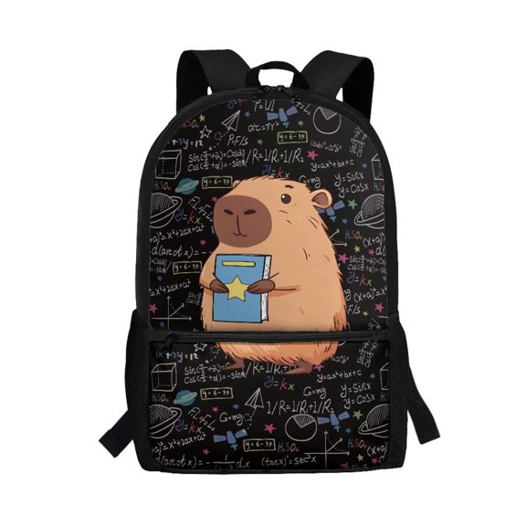 Yuyamidu Capybara Math 17 Inch School Backpack for Students, Large Capacity Laptop Daypack with Multiple Pockets for School, Travel, Daily Commute