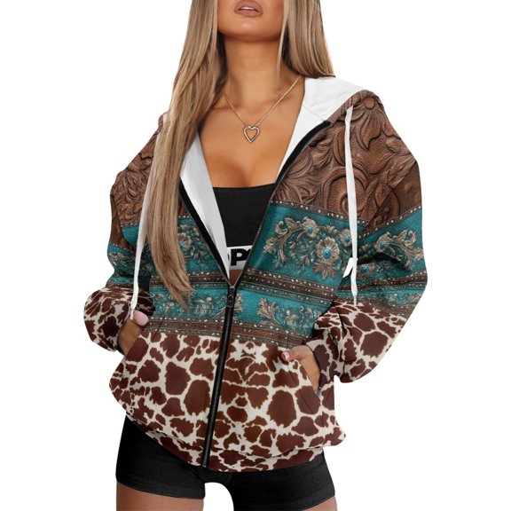Yuyamidu Cheetah Print Hoodie Oversized Sweatshirt for Women Aztec Jacket Women's Zip Up Sweatshirt Vintage Y2k Full Zipper Sweatshirts with Pockets L