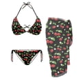 thumbnail image 1 of Yuyamidu Cherry 3 Piece Swimsuit for Women Swimsuit Swimwear Bikini Top with Cover Up Wraps Halter Top with Side Tie Bikini Bottom Beach Outfits, 1 of 6