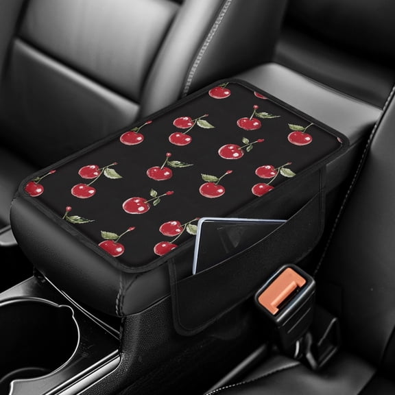 Yuyamidu Cherry Armrest Cover for Car Truck Sedan Non-Slip Auto Center Console Cover Universal Car Center Console Armrest Cushion Accessory with Storage Pockets