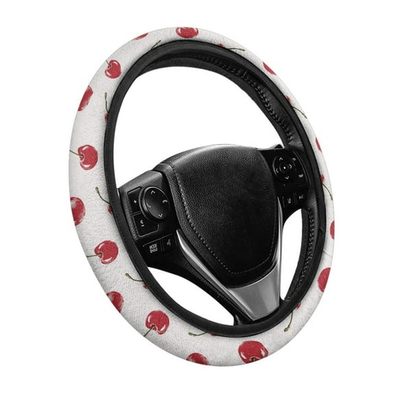 Yuyamidu Cherry Auto Steering Wheel Cover Flannel Steering Wheel Case Winter Warm Car Accessories for Women Girls Thick Steering Wheel Protector Fit Most Car Sedan