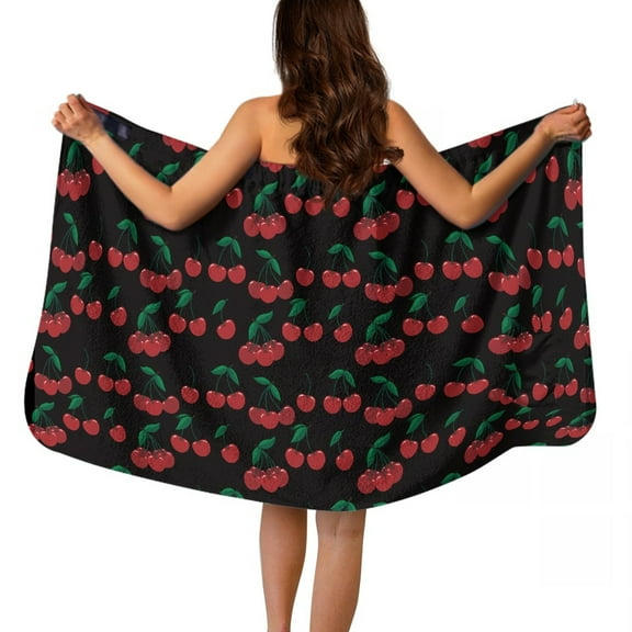 Yuyamidu Cherry Bath Wrap Towels for Women Plus Size M Lightweight Towel Wrap for Spa Bathroom Adjustable Large Short Shower Wrap Reusable Travel Hotel Bath Towels