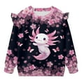 thumbnail image 1 of Yuyamidu Cherry Blossom Axolotl Sweatshirt Toddler Girl 1T 2T Blue Crewneck Sweatshirts Long Sleeve T Shirts Ruffle Casual Fall Tops Kids Everyday Athletic Clothes, 1 of 7
