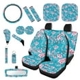 thumbnail image 1 of Yuyamidu Cherry Blossom Car Seat Covers Full Set of 16 Blue Steering Wheel Cover Seat Belt Pad Sunshade Rearview Mirror Cover Car Coasters Key Chain Gear Shift Knob Cover Fit Most Vehicles, 1 of 7