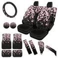 thumbnail image 1 of Yuyamidu Cherry Blossom Car Seat Covers Full Set of 15 Pink Car Floor Mats Steering Wheel Cover Safe Belt Pads Handbrake Cover Set Cup Holder, 1 of 6