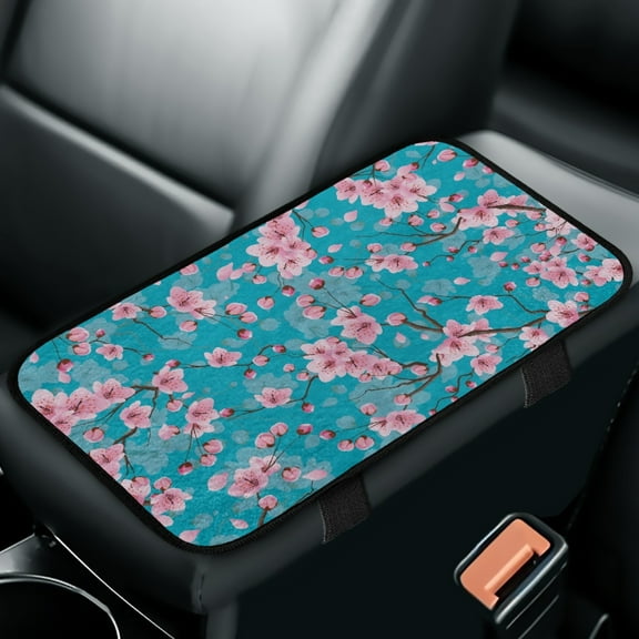 Yuyamidu Cherry Blossom Center Console Covers for Car Truck Van Soft Flannel Car Console Covers Automobile Accessories Winter Car Arm Rest Cover Pad, Blue