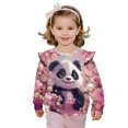 thumbnail image 1 of Yuyamidu Cherry Blossom Panda Sweatshirt Girls 4T-5T Kids Crewneck Sweatshirts Long Sleeve Ruffle Shoulder Top Soft Lightweight Workout Pullover Everyday School Clothes, 1 of 8