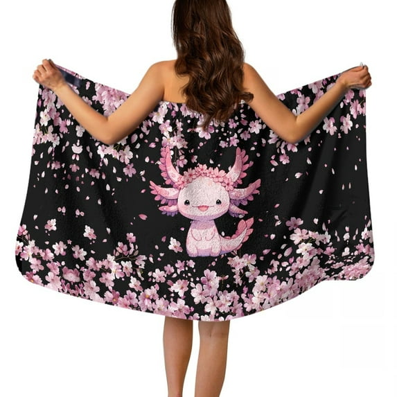 Yuyamidu Cherry Blossom Towel Wrap for Women Comfy Bath Wrap with Pocket Multipurpose Bath Towels Reusable Shower Wrap Towel Quick Dry Bath Robe Size XL