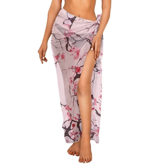 Yuyamidu Cherry Blossoms Sarong Wraps for Women Chiffon Beach Long Bikini Wrap Fashionable Cover Ups for Swimwear Women Comfortable Bikini Wrap Skirt